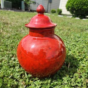 Bitossi Aldo Londi Red Lava Jar Italy 66207 12" Lidded Vase Mid Century Modern